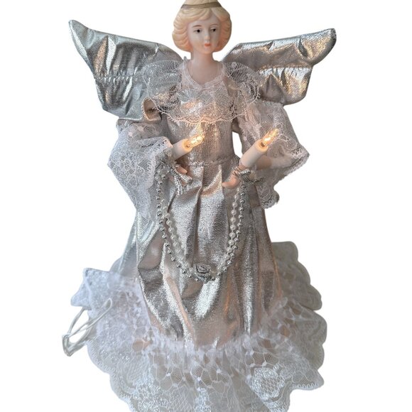 Holiday Light Up Angel Silver Wings and Dress Christmas Vintage Figurine - Picture 2 of 11